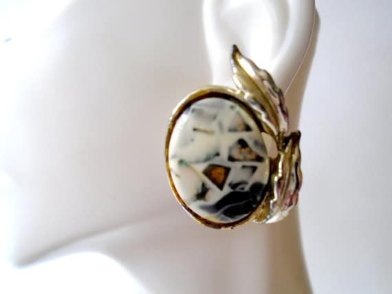 CORO Confetti Clip Earrings, Coro Thermoset Clip Earrings, Vintage Coro Clip Earrings, Coro Black and Gold Clip Earrings, Coro Clip Earrings