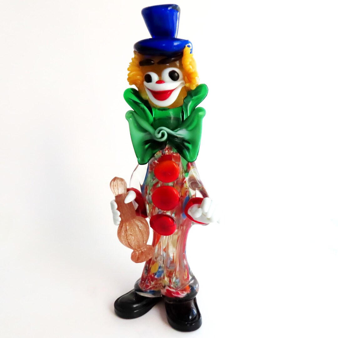 Hand Blown MURANO Italy Glass Clown Figurine, Murano Glass Clown