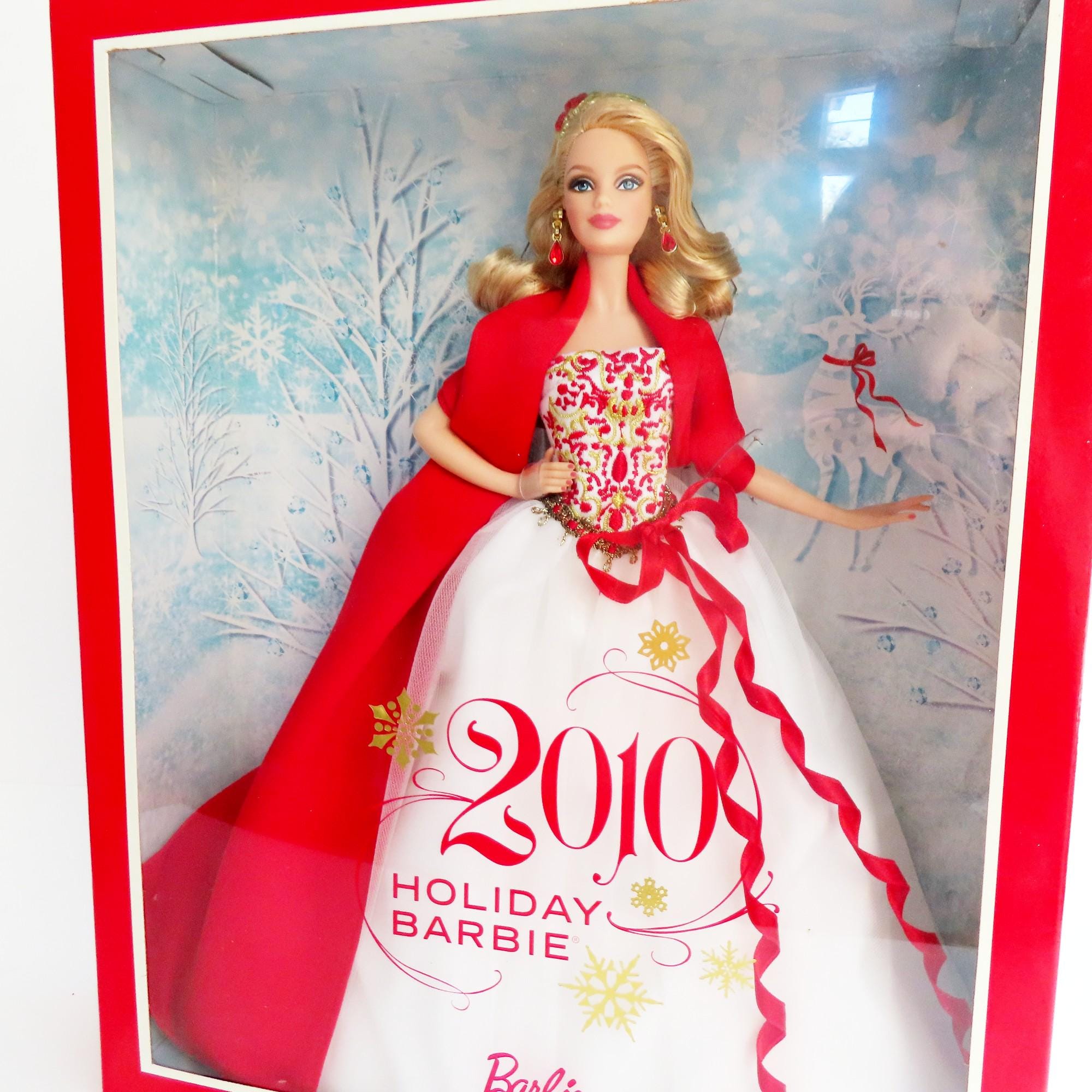 holiday barbie white dress 2024 Holiday Barbie Doll (White with Blonde Hair, Plaid Dress)