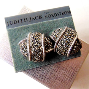 JUDITH JACK Silver Clip Earrings, NOS Judith Jack Silver Marcasite Clip Earrings, Marcasite Judith Jack for Nordstrom 925 Clip Earrings