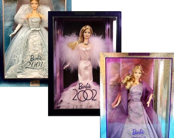 ANNUAL Barbie Doll, New Mattel 2001 Blue Barbie and 2003 Lavendar Collector Barbie Dolls, Each Sold Separately Below, 2002 Pink Barbie Sold