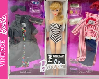 1959 Barbie Reproduction 35th Anniversary, NRFB Blond 35th Anniversary Barbie Easter Parade and Roman Holiday, Mattel 1959 Barbie Doll Set