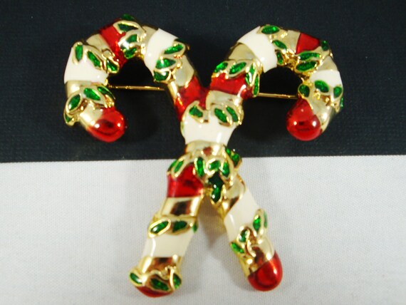 Quality Enamel Double Candy Cane Pin, Vintage Chri