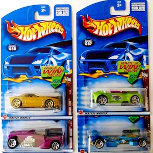 Hot Wheels RACE N WIN Series Set of 4, NIP Blue Card 2001 Collector 87 88 89 90 Die Cast Spectraflame Malaysia Hot Wheels