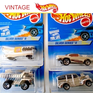 Hot Wheels Silver Series II Set of 4, New Blue Card 1996 Silver Series II Collector Set, Die Cast Silver Series II Malaysia Hot Wheels