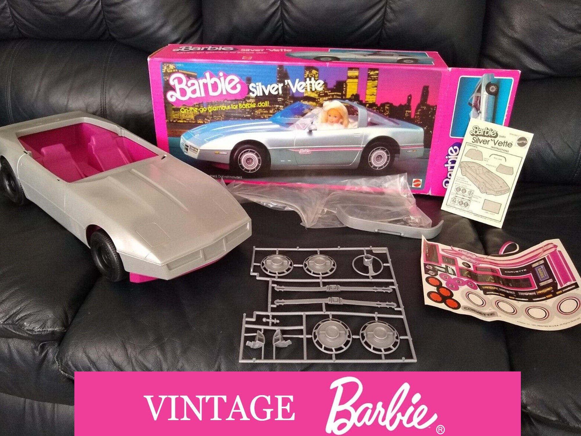 Vintage Barbie Car Silver Corvette, 1983 Mattel Barbie Silver