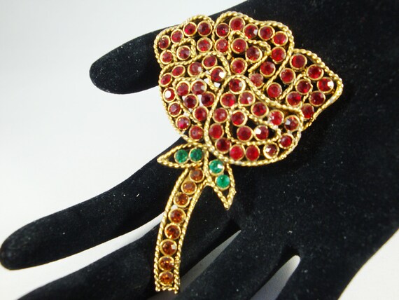 Weiss Red Rose Rhinestone Brooch, Rhinestone Rose