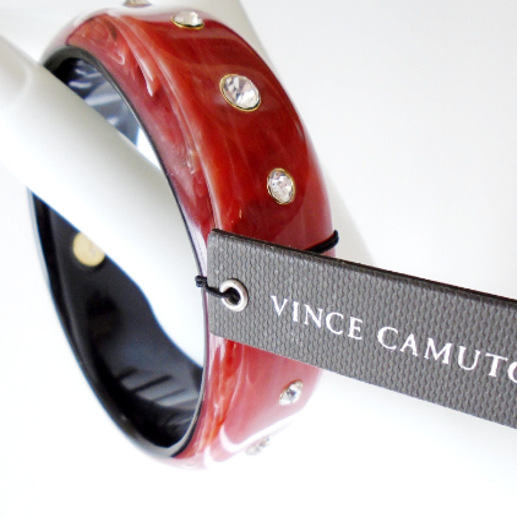 VINCE CAMUTO Red Lucite Crystal Bangle, Red Resin Crystal Bangle