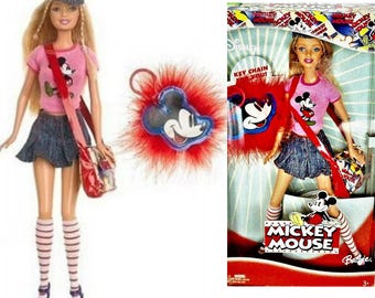 Mickey Mouse Barbie, Barbie Loves Mickie, Pop Culture Collection, Mattel H6468, New In Box Disney Barbie Doll with Mickey Mouse Key Chain