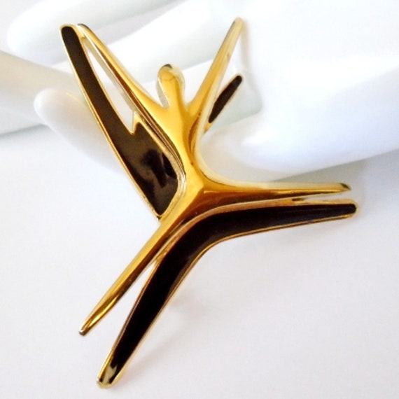 TRIFARI Black and Gold Dancers Brooch, Modern Dan… - image 1