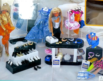 Vintage Boutique or Closet Furniture Playset 11.5" Steffi or Barbie Doll, Clothing Rack Mirror Displays & More, Jewelry Accessories Excluded