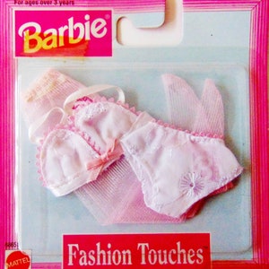 Barbie Lingerie Bra + Panties + Hosiery, Barbie Fashion Touches Eyelet LINGERIE New in Box, Vintage 1998 NRFB Barbie Bra + Panties