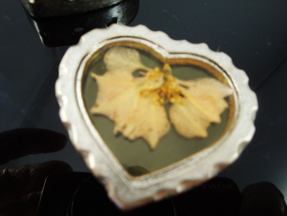 SALE | Vintage Pressed Flower Heart Box, Silver H… - image 1