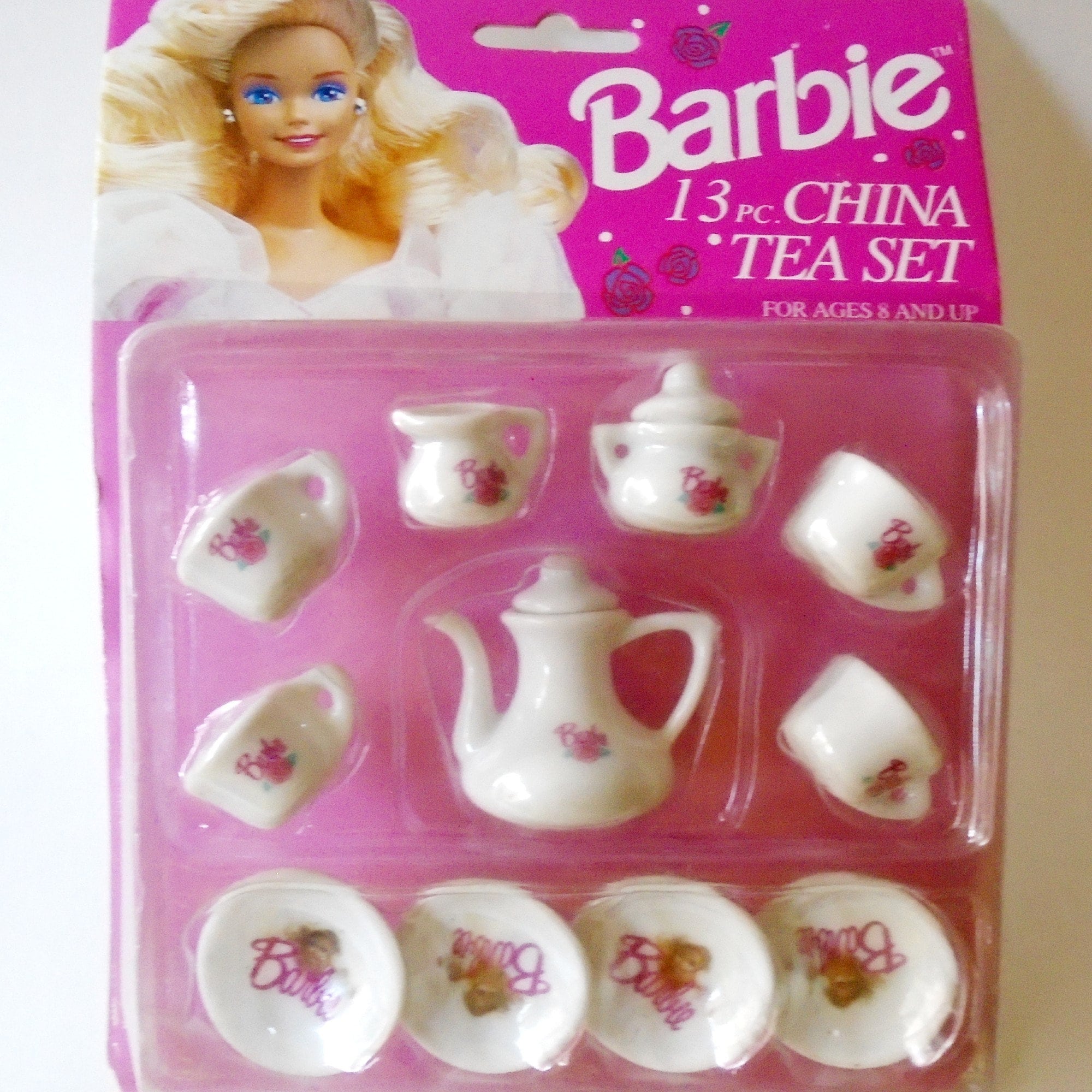 BARBIE Miniature Tea Set PLATES & CUP Creamer Pink Flower