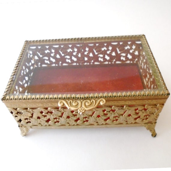 Vintage Brass Filigree Jewelry Casket, AVON Ormul… - image 2