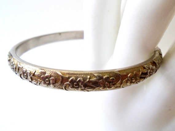 WHITING and DAVIS Silver Floral Bangle, Vintage S… - image 1