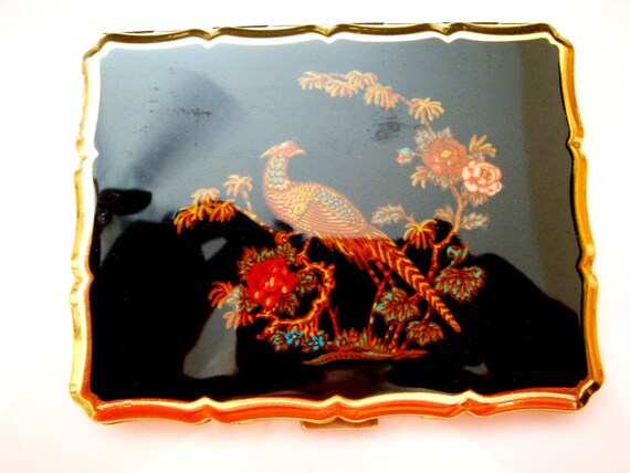 Stratton Enamel Cigarette Case, Black Pheasant Cig