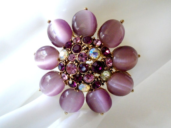 Monet Purple AB Rhinestone Flower Pin, Vintage Mo… - image 1