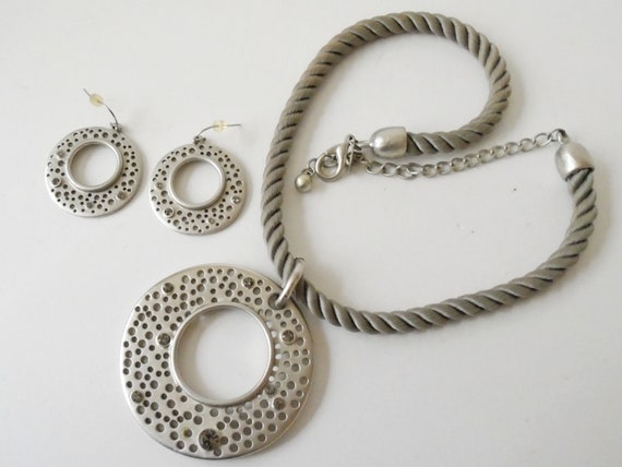 Chico's Silver Rhinestone Pendant Necklace and Pi… - image 4