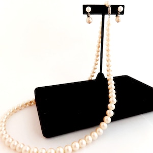TIARA Pearl Necklace and Drop Screw Back Earrings, Vintage Pearl Necklace and Drop Earring Set, Matinee Pearl Necklace Set in Original Box