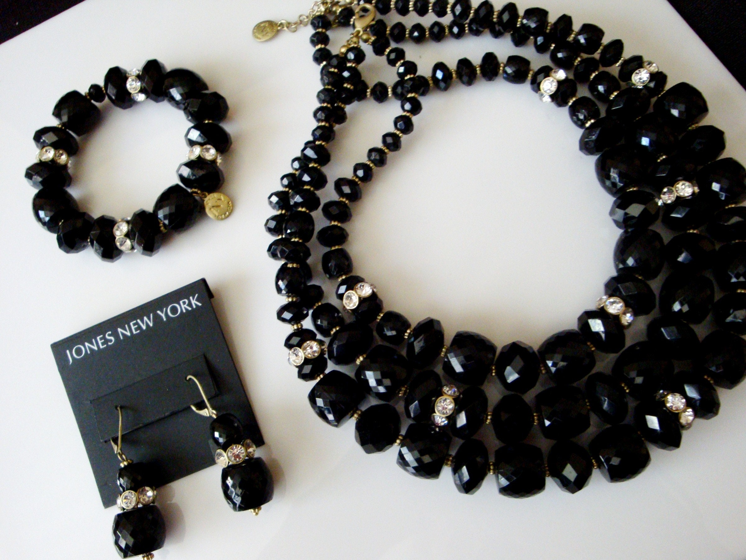 Jones New York Black Necklace Bracelet Earrings Set Black | Etsy