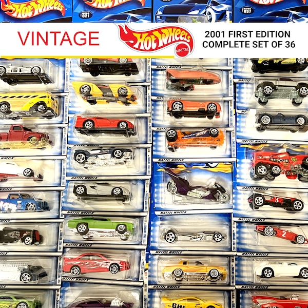 Hot Wheels Complete 2001 First Edition Set of 36, Vintage 2001 Hot Wheels Complete First Edition Set of 36, 1:64 Scale 2001 Hot Wheels