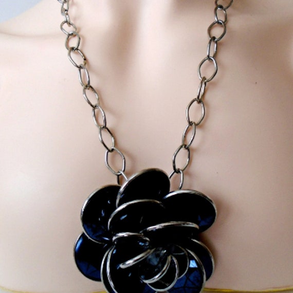 [PRIMAUTE] 韓国☆925 Silver☆Black mid flower Necklace 925 Sterling Silver Cubic Zirconia Mis 15 Años Flower