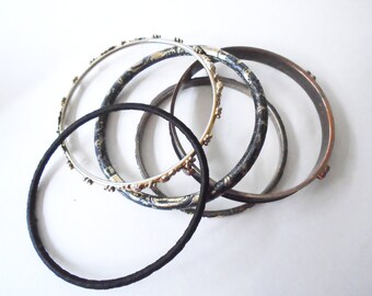 Vintage Silver Tone Studs Leather Clad Bangle Bracelet | eBay