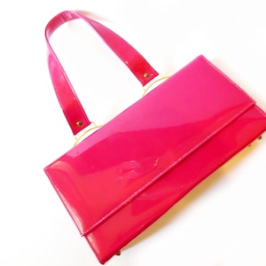 Pink Patent Leather Purse 50s Hot Pink Handle Bag Vintage Patent