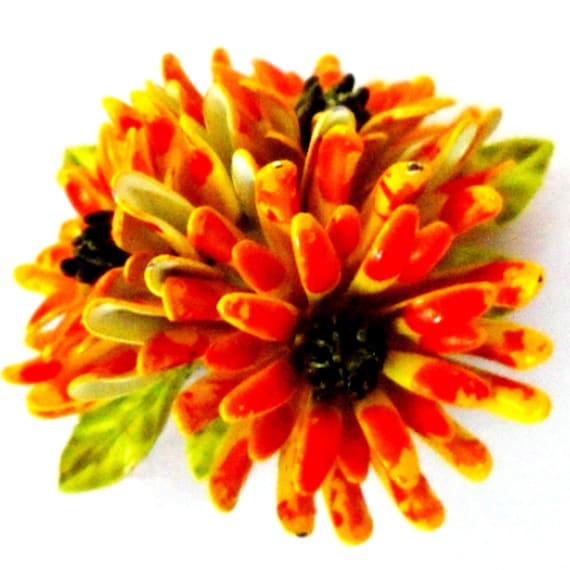 COROCRAFT Yellow and Orange Daisy Brooch, Large 60