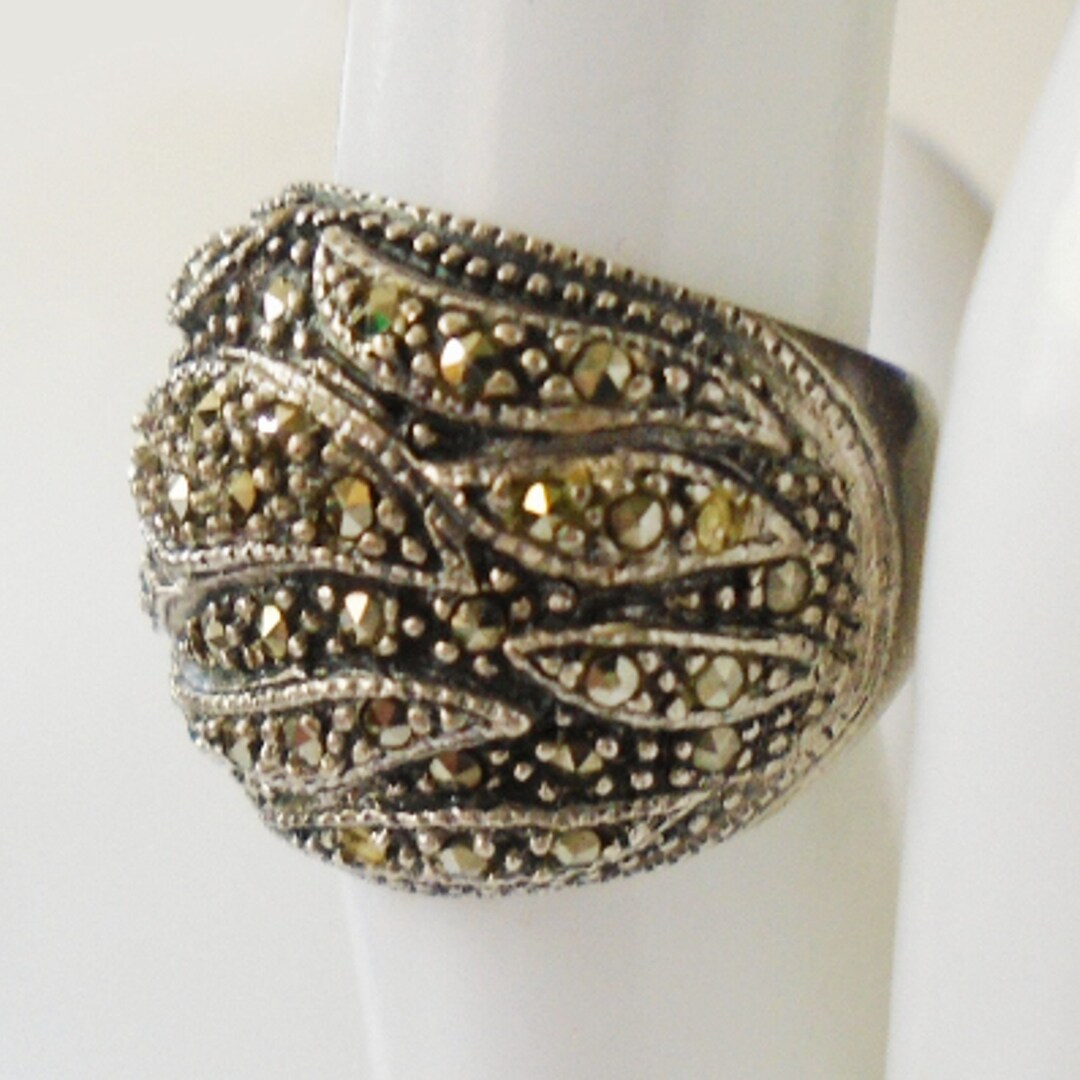 Marcacite Rings 925 Silver Dome Marcasite Ring, Signed 925 Silver Marcasite Ring Size 6 ...