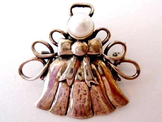 Vintage 925 Silver Angel Pendant Brooch, Silver A… - image 2