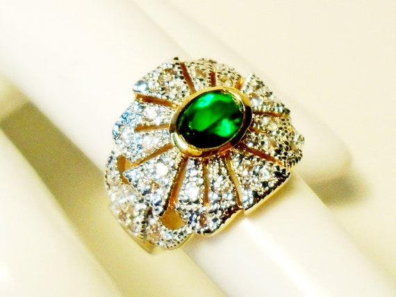 Faux Emerald Gold Plate CZ Ring Size 5 1/4, Vinta… - image 3