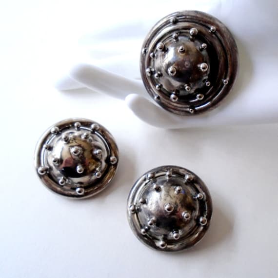 Bold Silverplate Dome and Stud Designer Brooch and