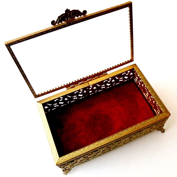 Vintage Brass Filigree Jewelry Casket, AVON Ormul… - image 1