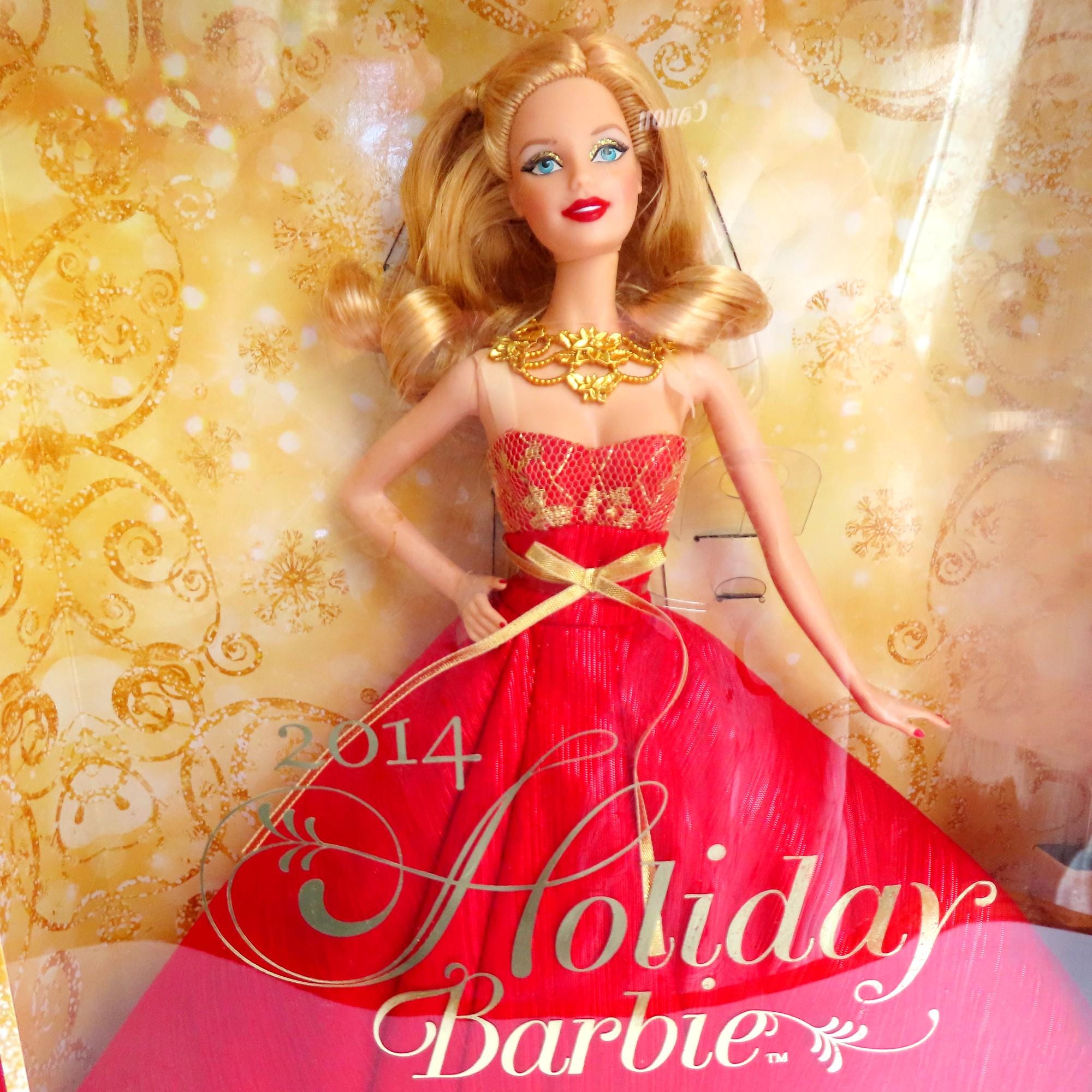 holiday barbie red and gold dress Barbie 13
