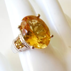 Yellow Oval CZ 925 Silver Ring, Yellow CZ 925 Silver Cathedral Ring SZ 11, Vintage Yellow 925 Silver THAILANDRing