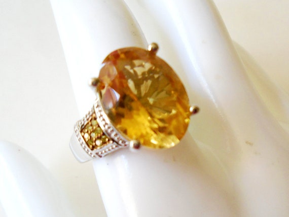 Yellow Oval CZ 925 Silver Ring, Yellow CZ 925 Sil… - image 1