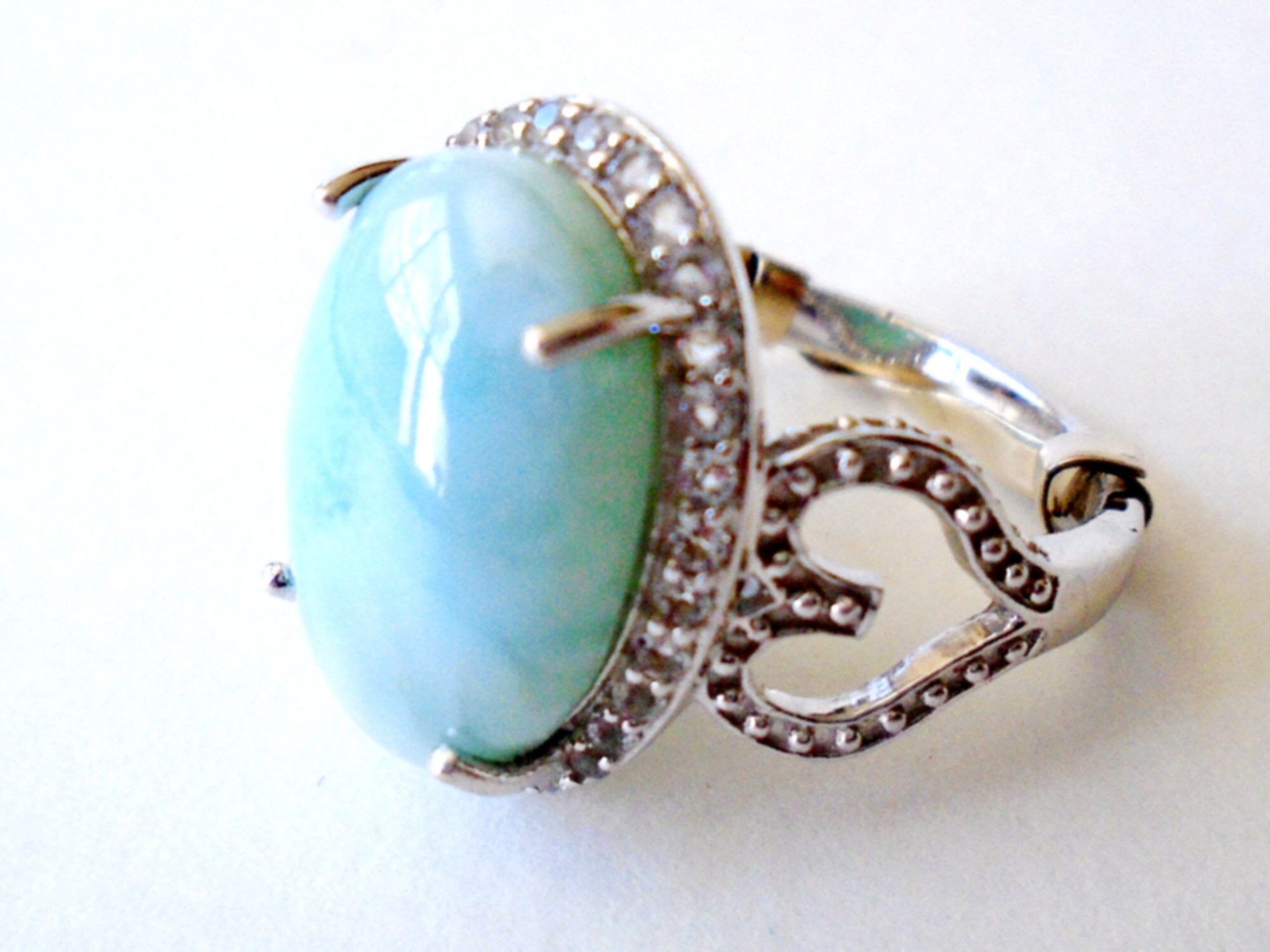 Blue Larimar Silver Ring SZ 10 1/2, Vintage Pale Blue INDIA 925