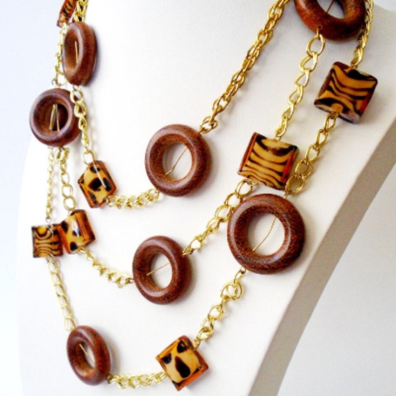 Vintage Handcrafted Wooden Bead Waist Belt / Statement Necklace Adjustable 27\