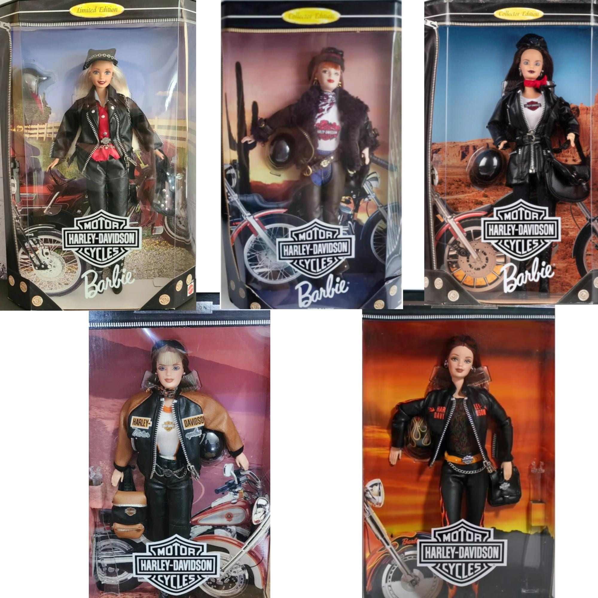 Harley Davidson Barbie Dolls, Red Hair, Dark Hair, Blonde Barbie