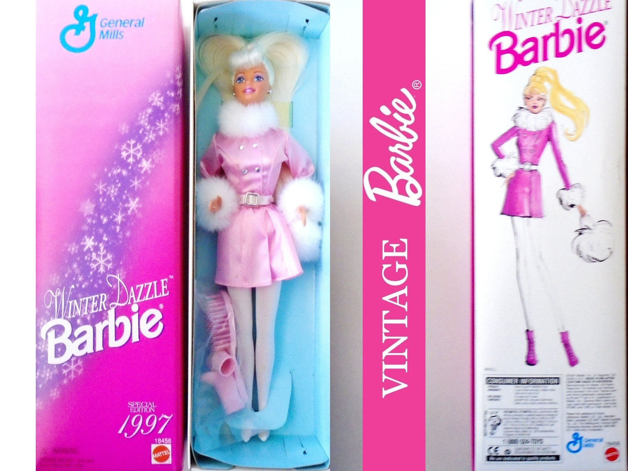 Vintage Barbie Doll, General Mills 1997 Winter Dazzle Barbie Doll