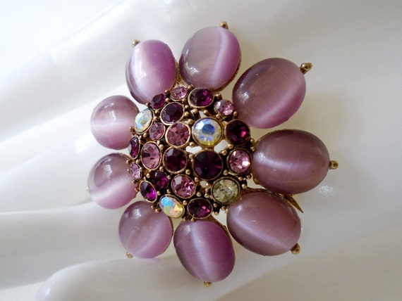 Monet Purple AB Rhinestone Flower Pin, Vintage Mo… - image 3