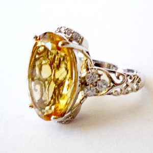 Yellow Oval CZ 925 Silver Ring, Yellow CZ 925 Silver Cathedral Ring SZ 10, Vintage Yellow 925 Silver Ring