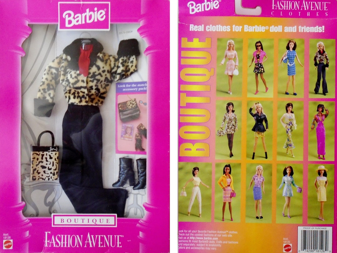 Barbie Fashion Avenue BOUTIQUE New in Box, Vintage Barbie Fur Leopard Jacket Pants NRFB Doll