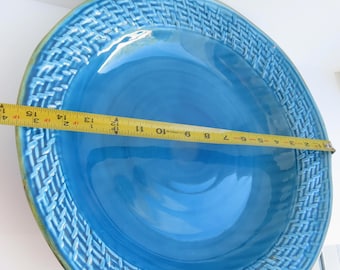 Vintage Ocean Blue Glazed Plate, Made in Italy Platter, Large 15.5 Decorative Plate, Coastal Wall Decor, Rare Vintage Gift