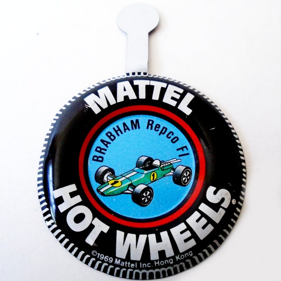 Original Hot Wheels BRABHAM F1 Red Line Button, 1969 Hot Wheels Redline Collectors Badge, Red Line Hot Wheels Metal Tabbed BRABHAM F1 Pin