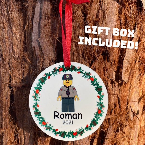 Scout Christmas Personalized Ornament & Gift Box, Mini Figure, Custom Ornament, Cub, Scouting, Scout Boy