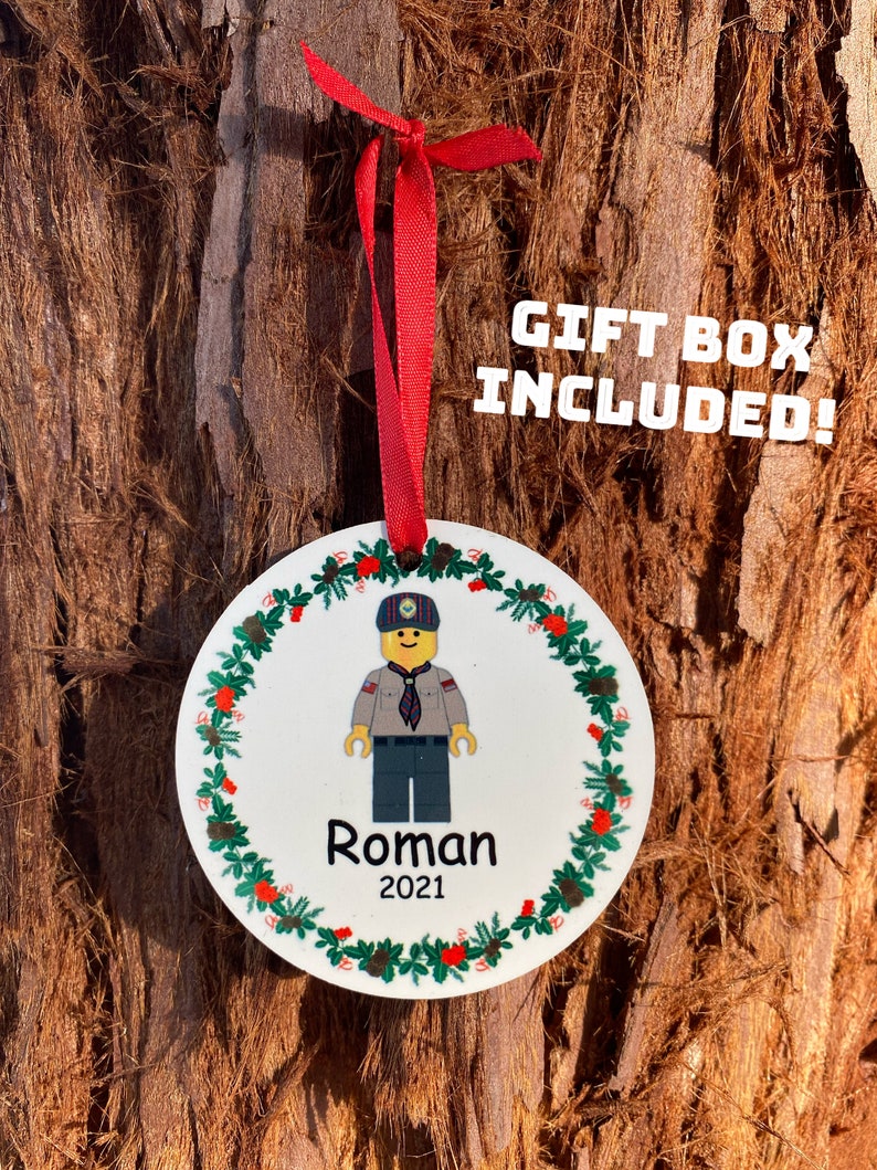 Scout Christmas Personalized Ornament & Gift Box, Mini Figure, Custom Ornament, Cub, Scouting, Scout Boy image 1