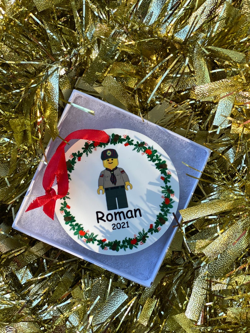 Scout Christmas Personalized Ornament & Gift Box, Mini Figure, Custom Ornament, Cub, Scouting, Scout Boy image 3